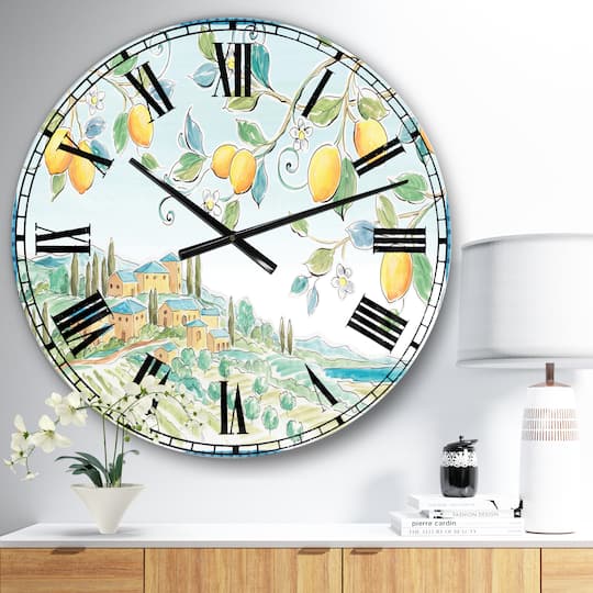 Designart 'Mediterranean Village Field I Farmhouse Wall Clock